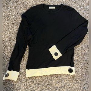 Notations Black Sweater with White Stripe and Button